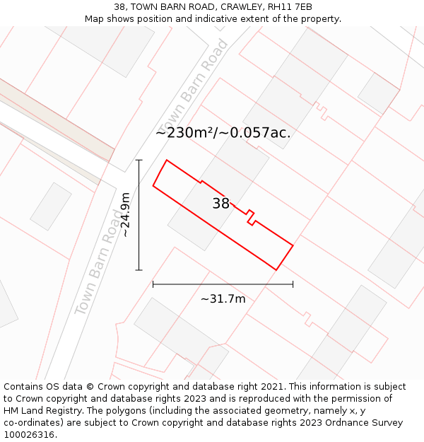38, TOWN BARN ROAD, CRAWLEY, RH11 7EB: Plot and title map