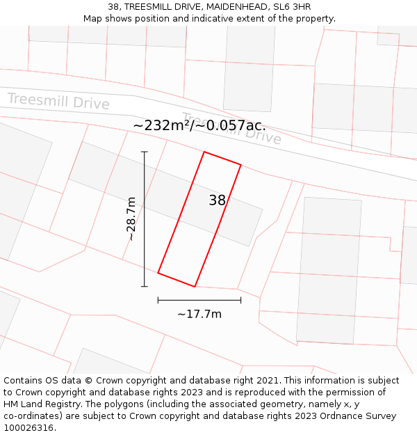 38, TREESMILL DRIVE, MAIDENHEAD, SL6 3HR: Plot and title map