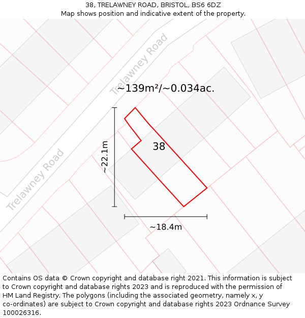 38, TRELAWNEY ROAD, BRISTOL, BS6 6DZ: Plot and title map