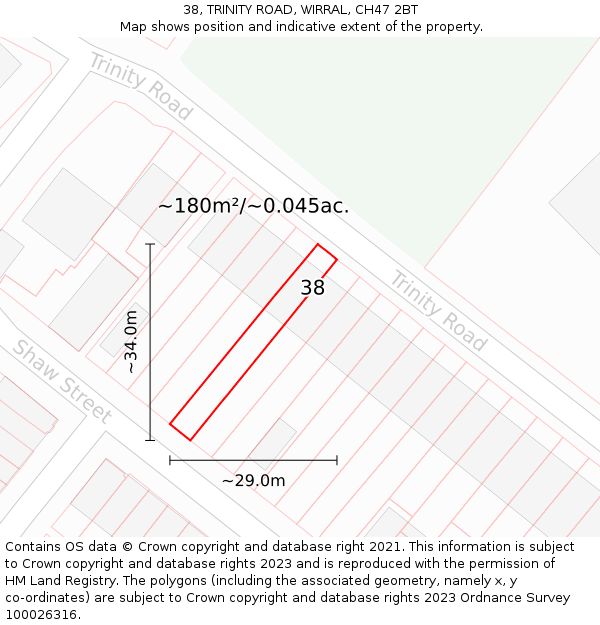 38, TRINITY ROAD, WIRRAL, CH47 2BT: Plot and title map