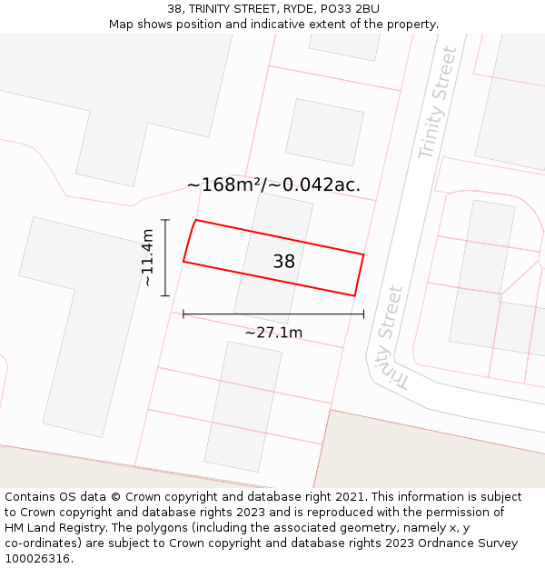 38, TRINITY STREET, RYDE, PO33 2BU: Plot and title map