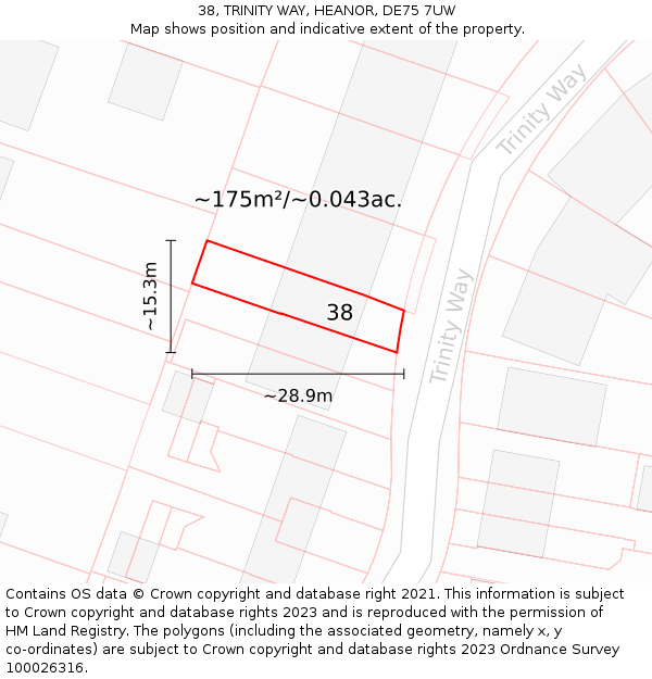 38, TRINITY WAY, HEANOR, DE75 7UW: Plot and title map