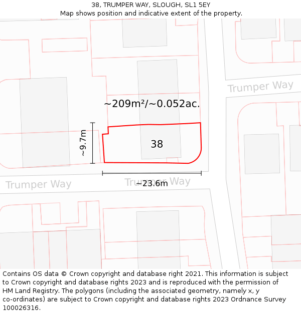 38, TRUMPER WAY, SLOUGH, SL1 5EY: Plot and title map