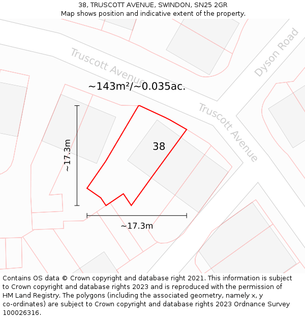 38, TRUSCOTT AVENUE, SWINDON, SN25 2GR: Plot and title map