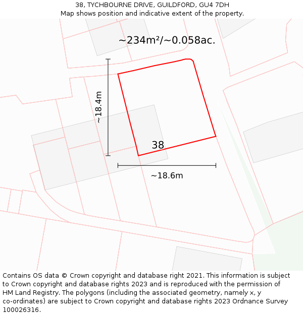 38, TYCHBOURNE DRIVE, GUILDFORD, GU4 7DH: Plot and title map