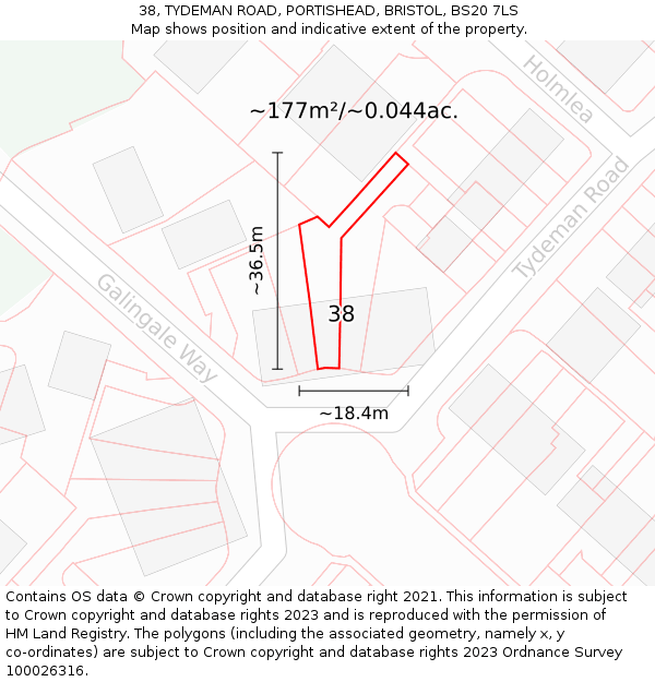 38, TYDEMAN ROAD, PORTISHEAD, BRISTOL, BS20 7LS: Plot and title map