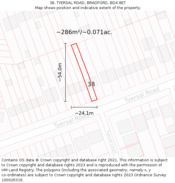 38, TYERSAL ROAD, BRADFORD, BD4 8ET: Plot and title map