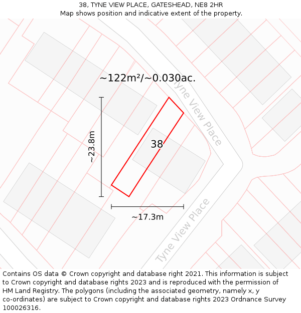 38, TYNE VIEW PLACE, GATESHEAD, NE8 2HR: Plot and title map
