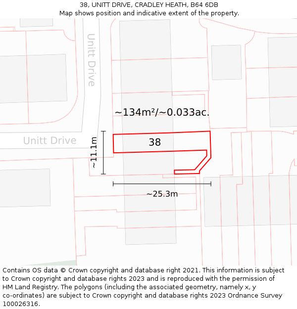 38, UNITT DRIVE, CRADLEY HEATH, B64 6DB: Plot and title map