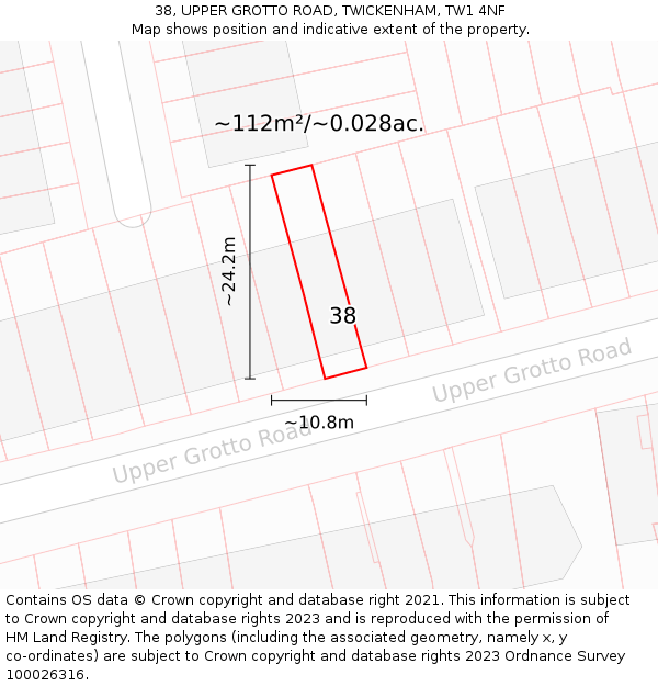 38, UPPER GROTTO ROAD, TWICKENHAM, TW1 4NF: Plot and title map