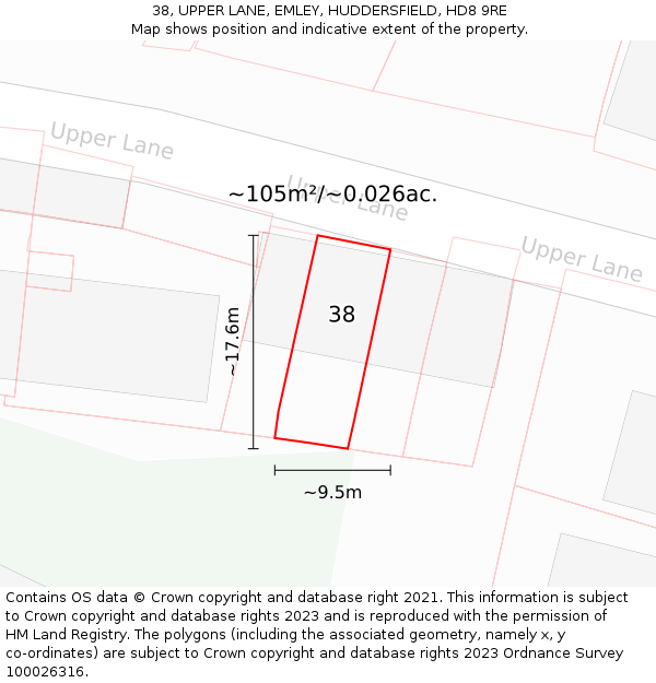 38, UPPER LANE, EMLEY, HUDDERSFIELD, HD8 9RE: Plot and title map