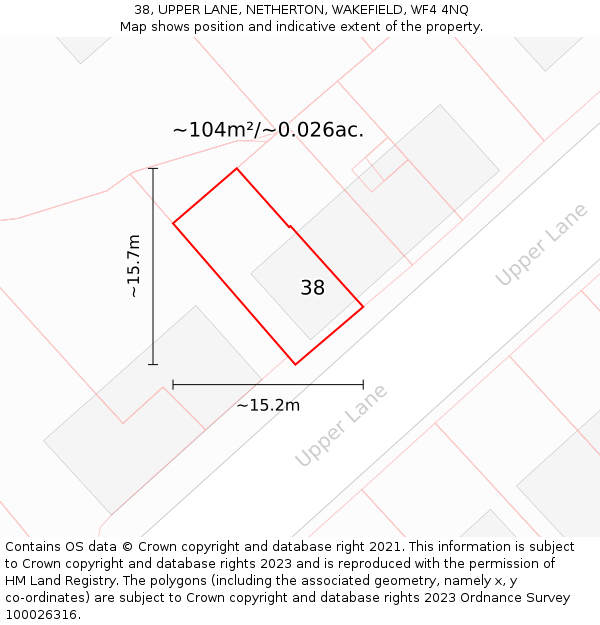38, UPPER LANE, NETHERTON, WAKEFIELD, WF4 4NQ: Plot and title map