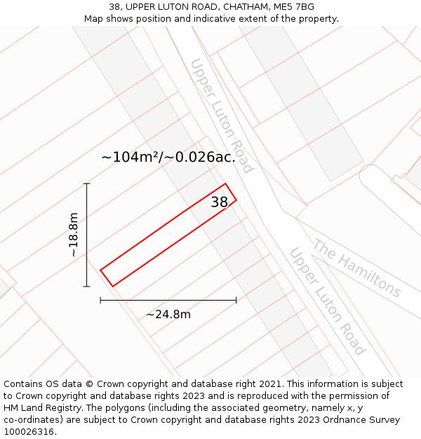38, UPPER LUTON ROAD, CHATHAM, ME5 7BG: Plot and title map