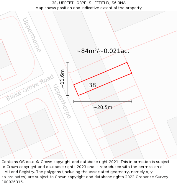 38, UPPERTHORPE, SHEFFIELD, S6 3NA: Plot and title map