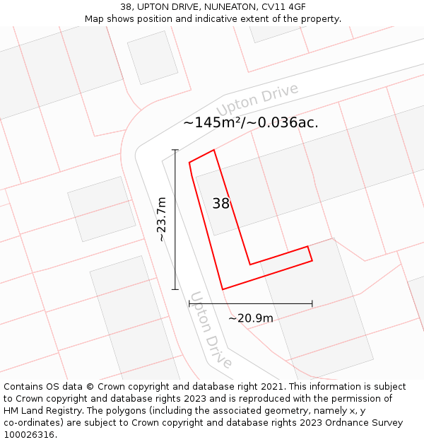 38, UPTON DRIVE, NUNEATON, CV11 4GF: Plot and title map