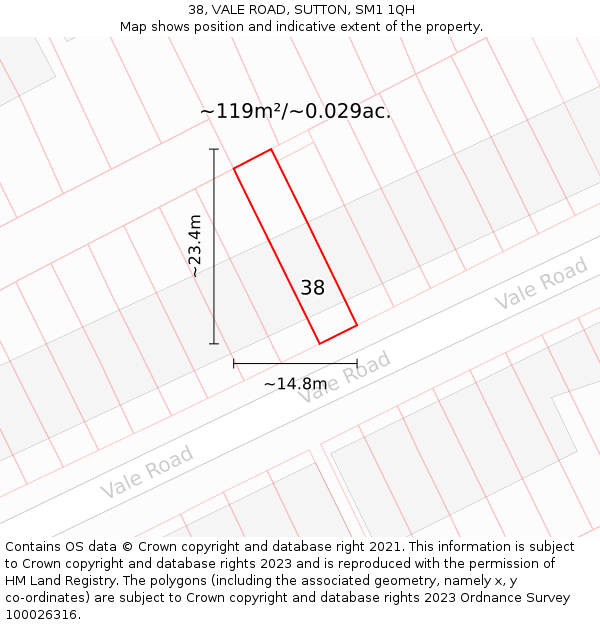 38, VALE ROAD, SUTTON, SM1 1QH: Plot and title map
