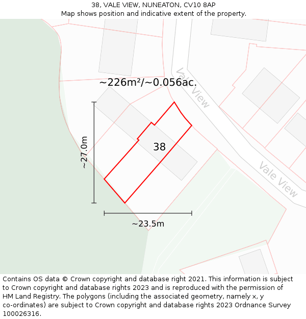 38, VALE VIEW, NUNEATON, CV10 8AP: Plot and title map