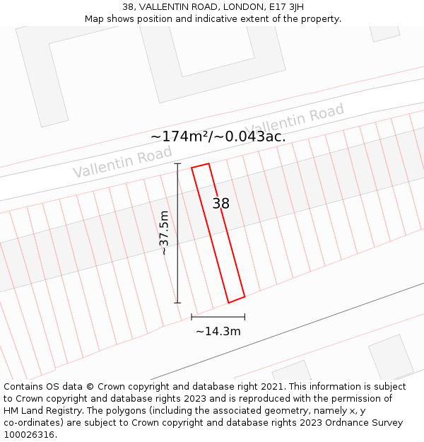 38, VALLENTIN ROAD, LONDON, E17 3JH: Plot and title map
