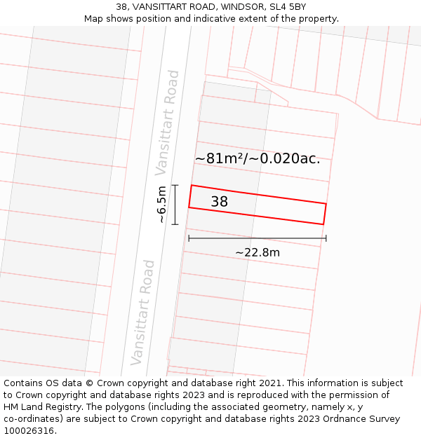 38, VANSITTART ROAD, WINDSOR, SL4 5BY: Plot and title map