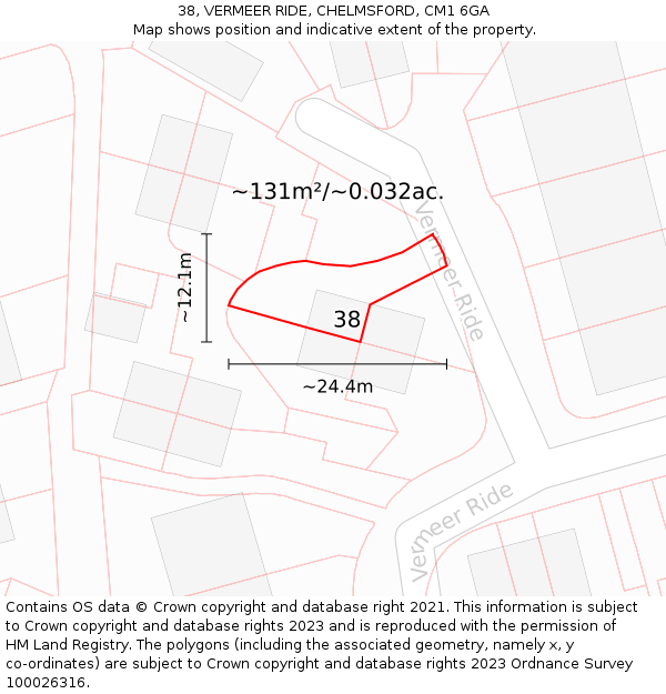 38, VERMEER RIDE, CHELMSFORD, CM1 6GA: Plot and title map