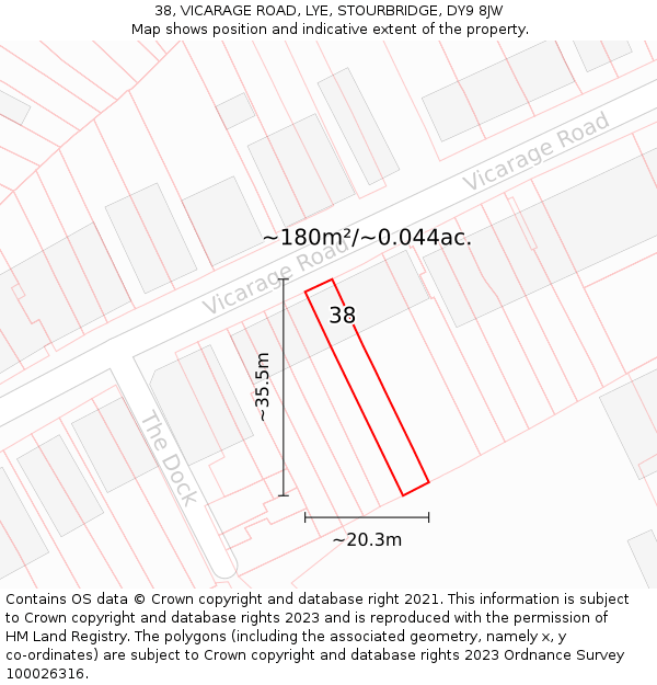 38, VICARAGE ROAD, LYE, STOURBRIDGE, DY9 8JW: Plot and title map