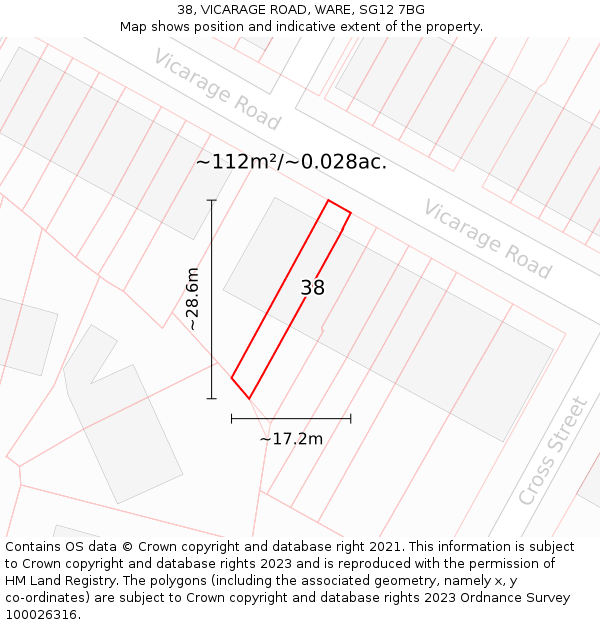 38, VICARAGE ROAD, WARE, SG12 7BG: Plot and title map
