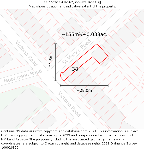 38, VICTORIA ROAD, COWES, PO31 7JJ: Plot and title map