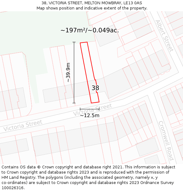 38, VICTORIA STREET, MELTON MOWBRAY, LE13 0AS: Plot and title map