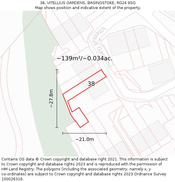 38, VITELLIUS GARDENS, BASINGSTOKE, RG24 9SG: Plot and title map