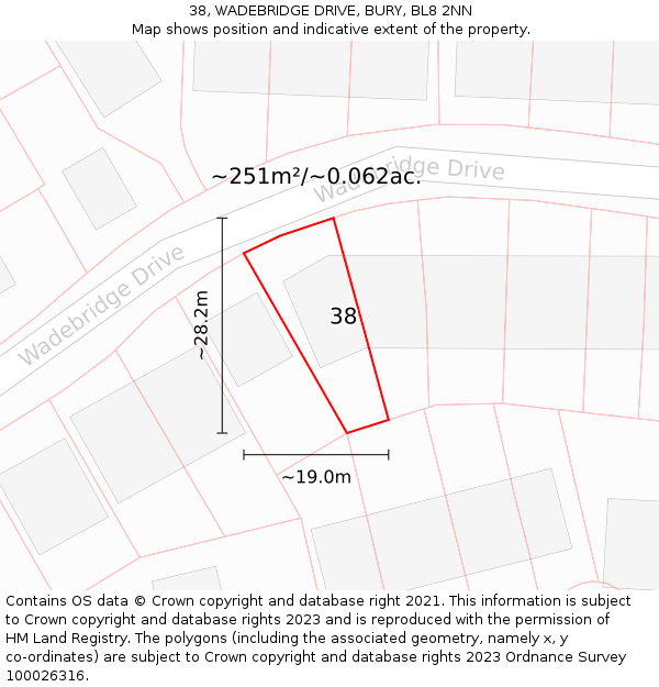 38, WADEBRIDGE DRIVE, BURY, BL8 2NN: Plot and title map