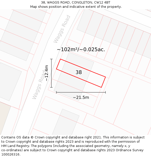 38, WAGGS ROAD, CONGLETON, CW12 4BT: Plot and title map