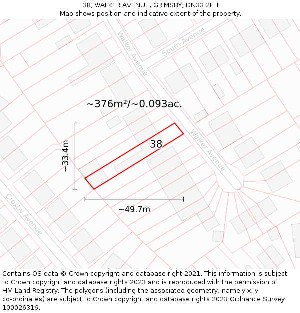 38, WALKER AVENUE, GRIMSBY, DN33 2LH: Plot and title map