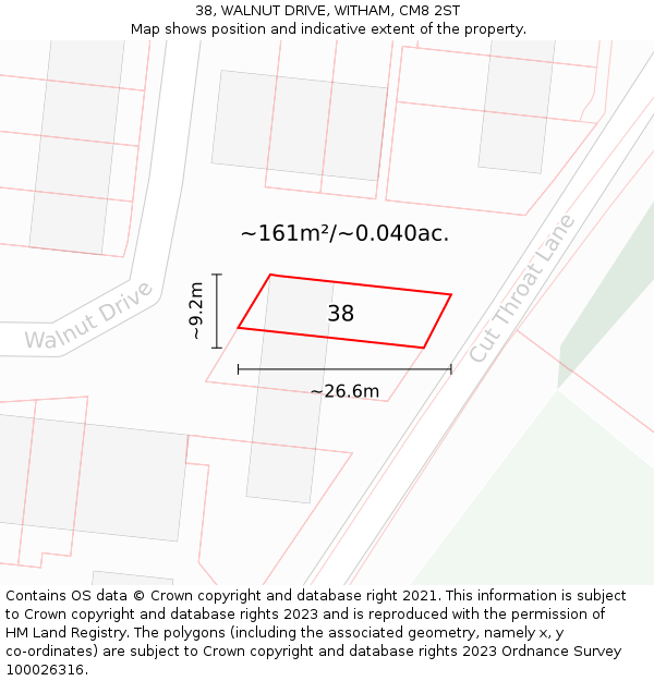 38, WALNUT DRIVE, WITHAM, CM8 2ST: Plot and title map