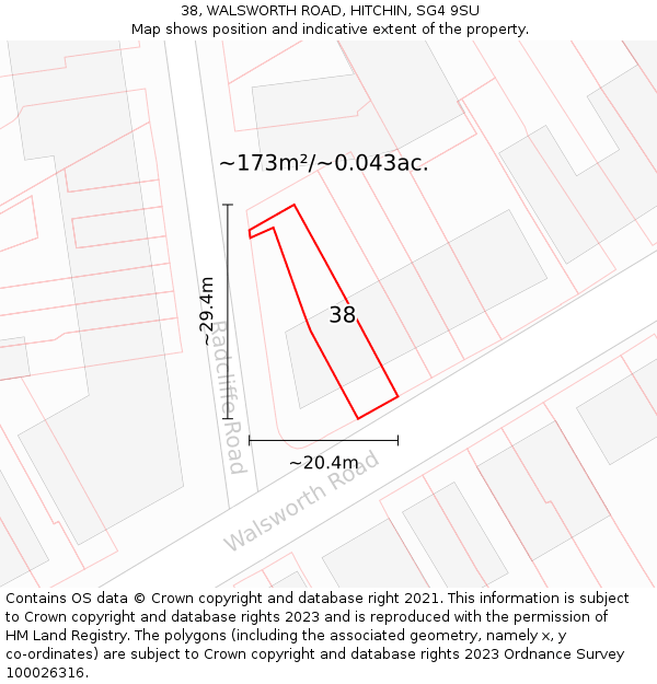 38, WALSWORTH ROAD, HITCHIN, SG4 9SU: Plot and title map