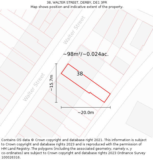 38, WALTER STREET, DERBY, DE1 3PR: Plot and title map