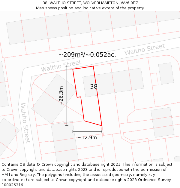 38, WALTHO STREET, WOLVERHAMPTON, WV6 0EZ: Plot and title map