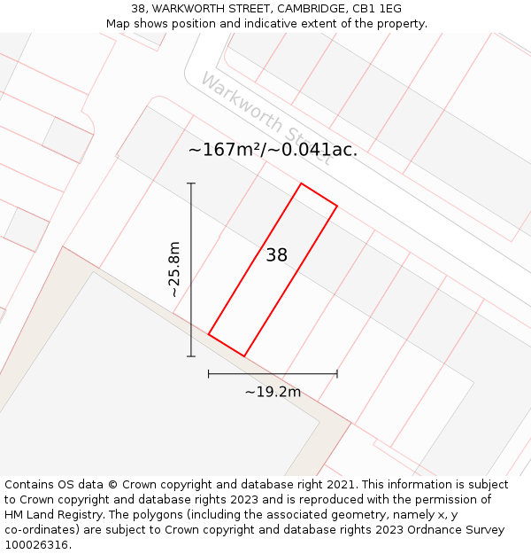 38, WARKWORTH STREET, CAMBRIDGE, CB1 1EG: Plot and title map
