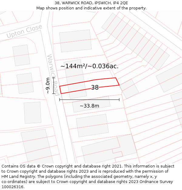 38, WARWICK ROAD, IPSWICH, IP4 2QE: Plot and title map