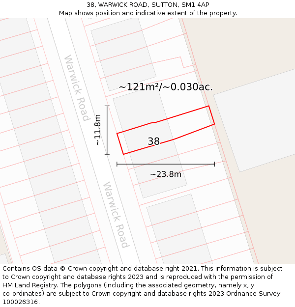 38, WARWICK ROAD, SUTTON, SM1 4AP: Plot and title map