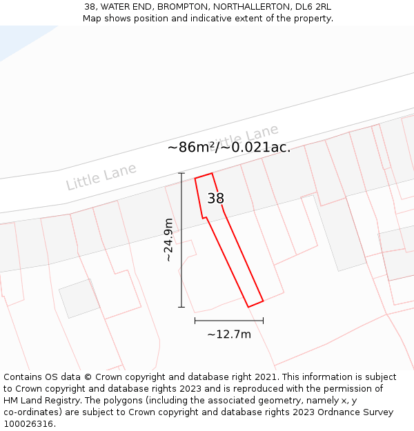 38, WATER END, BROMPTON, NORTHALLERTON, DL6 2RL: Plot and title map