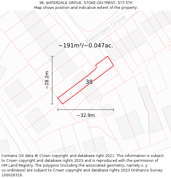 38, WATERDALE GROVE, STOKE-ON-TRENT, ST3 5TX: Plot and title map