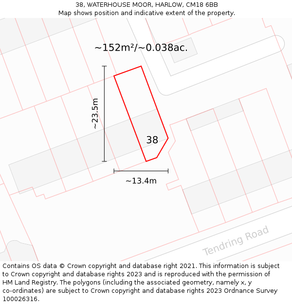 38, WATERHOUSE MOOR, HARLOW, CM18 6BB: Plot and title map