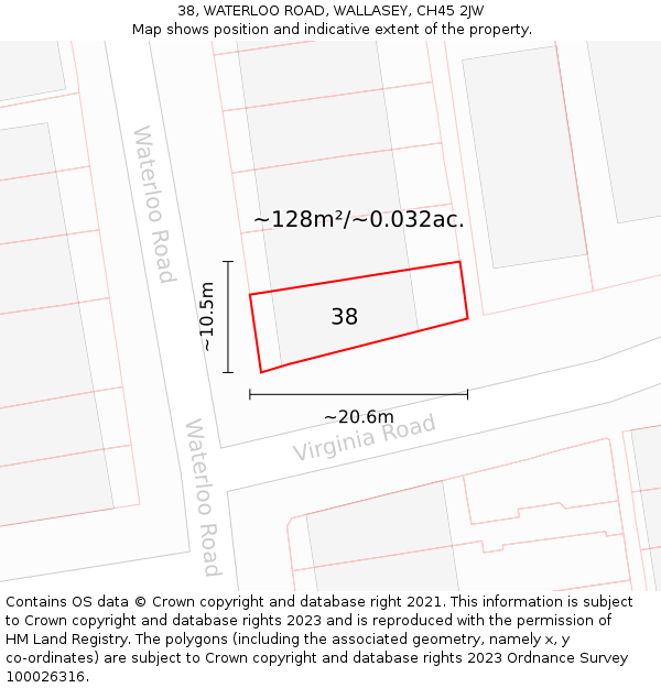 38, WATERLOO ROAD, WALLASEY, CH45 2JW: Plot and title map