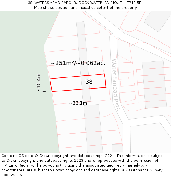 38, WATERSMEAD PARC, BUDOCK WATER, FALMOUTH, TR11 5EL: Plot and title map