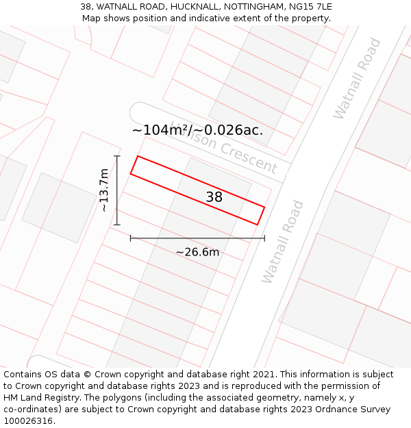 38, WATNALL ROAD, HUCKNALL, NOTTINGHAM, NG15 7LE: Plot and title map