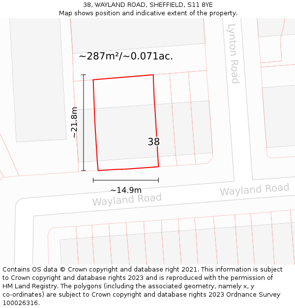 38, WAYLAND ROAD, SHEFFIELD, S11 8YE: Plot and title map