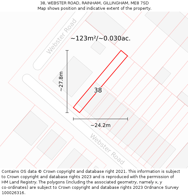 38, WEBSTER ROAD, RAINHAM, GILLINGHAM, ME8 7SD: Plot and title map