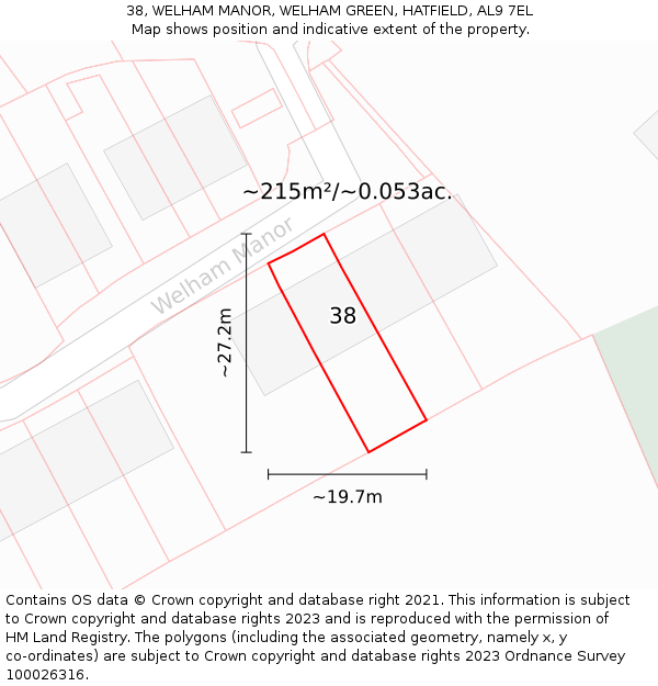 38, WELHAM MANOR, WELHAM GREEN, HATFIELD, AL9 7EL: Plot and title map