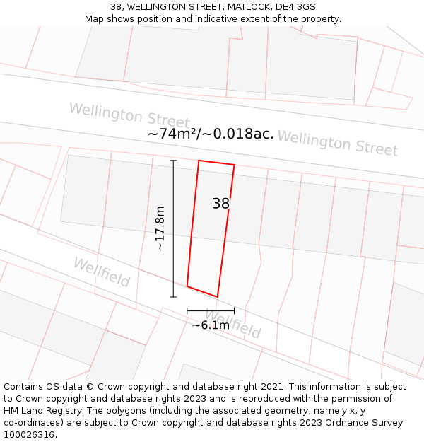 38, WELLINGTON STREET, MATLOCK, DE4 3GS: Plot and title map