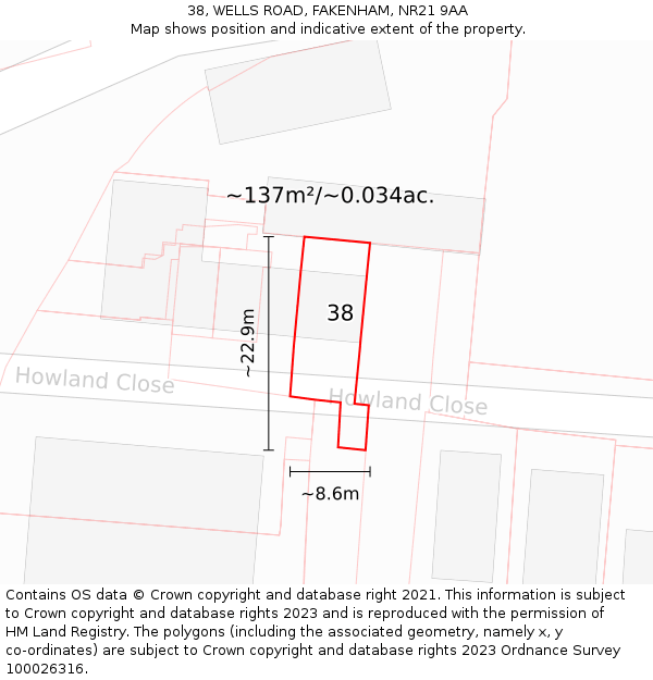 38, WELLS ROAD, FAKENHAM, NR21 9AA: Plot and title map